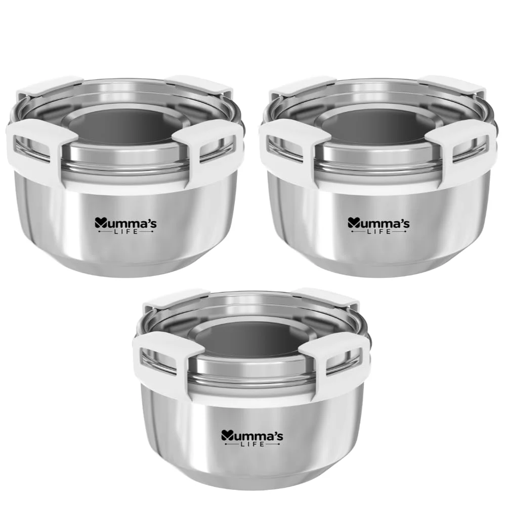 Mummas-LIFE-Mang Stainless Steel Container 360ml Pack of 3 | Leak Proof Food Storage Set